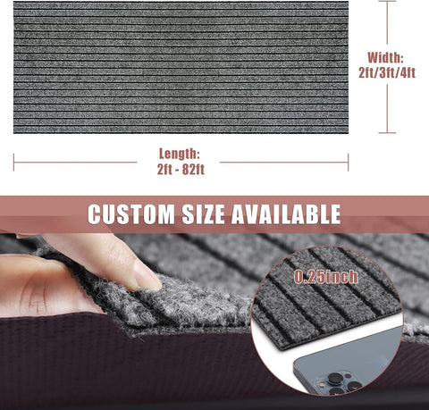 Runner Rug 2 ft x 7 ft Indoor/Outdoor Low Profile, Hallway, Kitchen, Patio, Deck Area, RV, Entryway, Garage, with Non-Slip Rubber Backing, Gray with Black Stripe, Custom