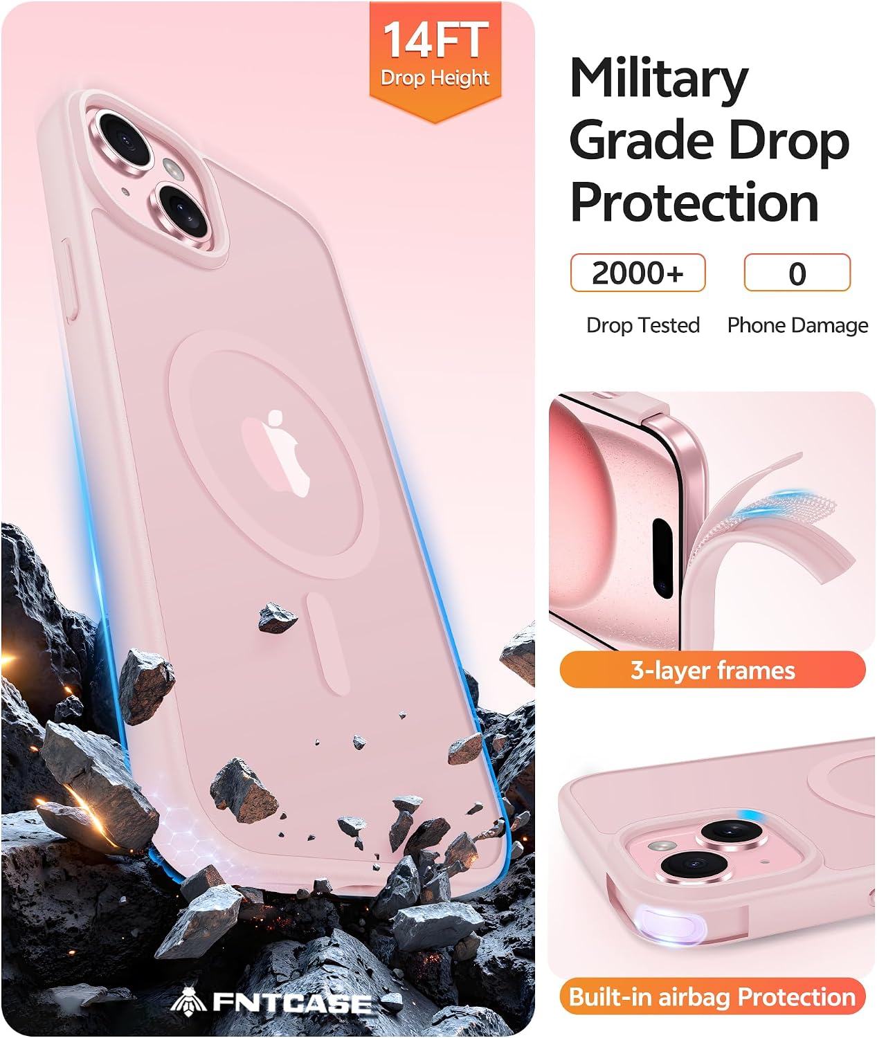 FNTCASE for iPhone 15/14/13 Case, Fit for Magsafe, Glass Screen Protector