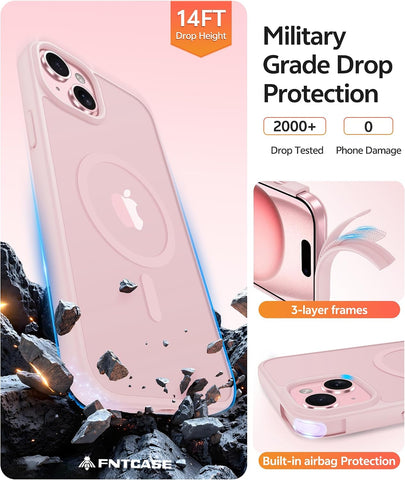 FNTCASE for iPhone 15/14/13 Case, Fit for Magsafe, Glass Screen Protector