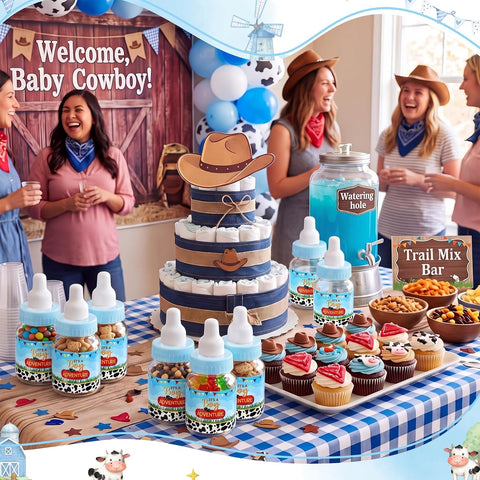 Tondiamo 48 Pcs Cowboy Baby Shower Mini Bottle Favors with Sticker