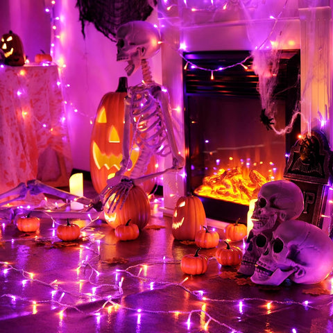 JMEXSUSS 33 FT 100 LED Orange and Purple Halloween String Lights Indoor