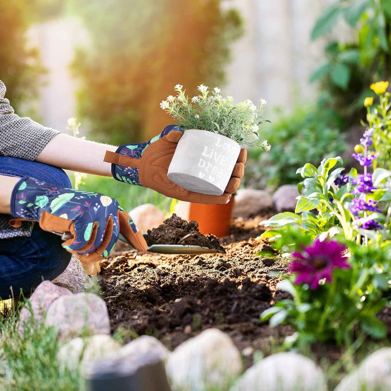 Bamllum Gardening Gloves for Women, Leather Garden Gloves