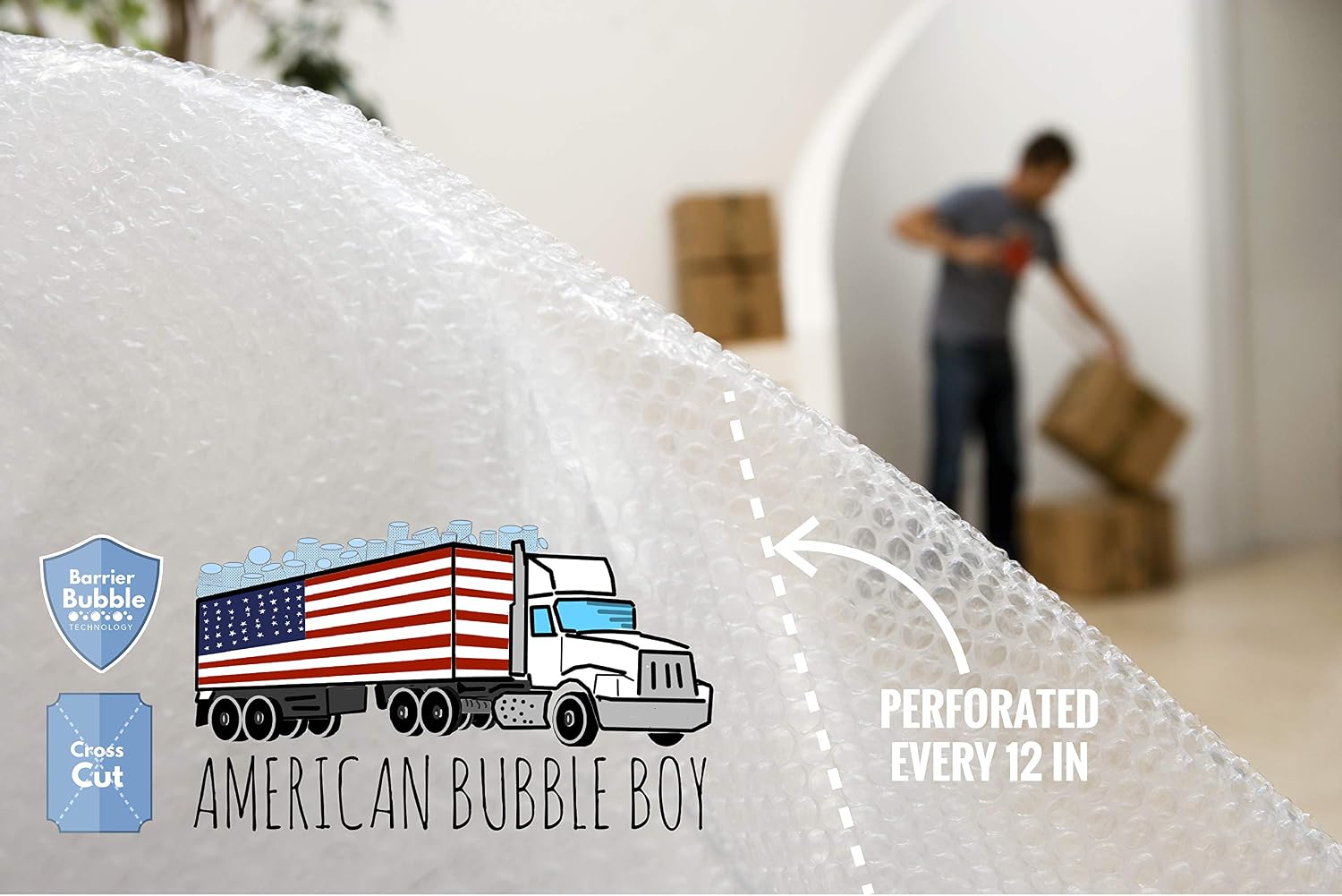 4 large rolls of Bubble Wrap total 700 feet, small bubbles 3/16 cushioning, 700 ft, heavy duty, perforated Every 12" Made in the USA by American Bubble Boy, bulk packaging wrap for moving and shipping