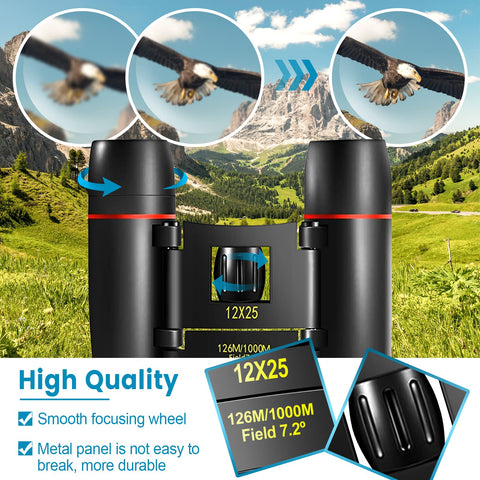 WRNRN 12X25 Mini Pocket Binoculars Compact, Small Lightweight Foldable for Adults Kids Bird Watching, Travel, Opera Concert, Hiking, Cruise, Football Game Green