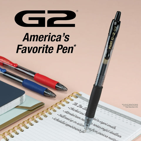 PILOT G2 Pens, Premium Refillable and Retractable Rolling Ball Gel Pens, Fine Point, 0.7mm, Black Ink, 12-Pack