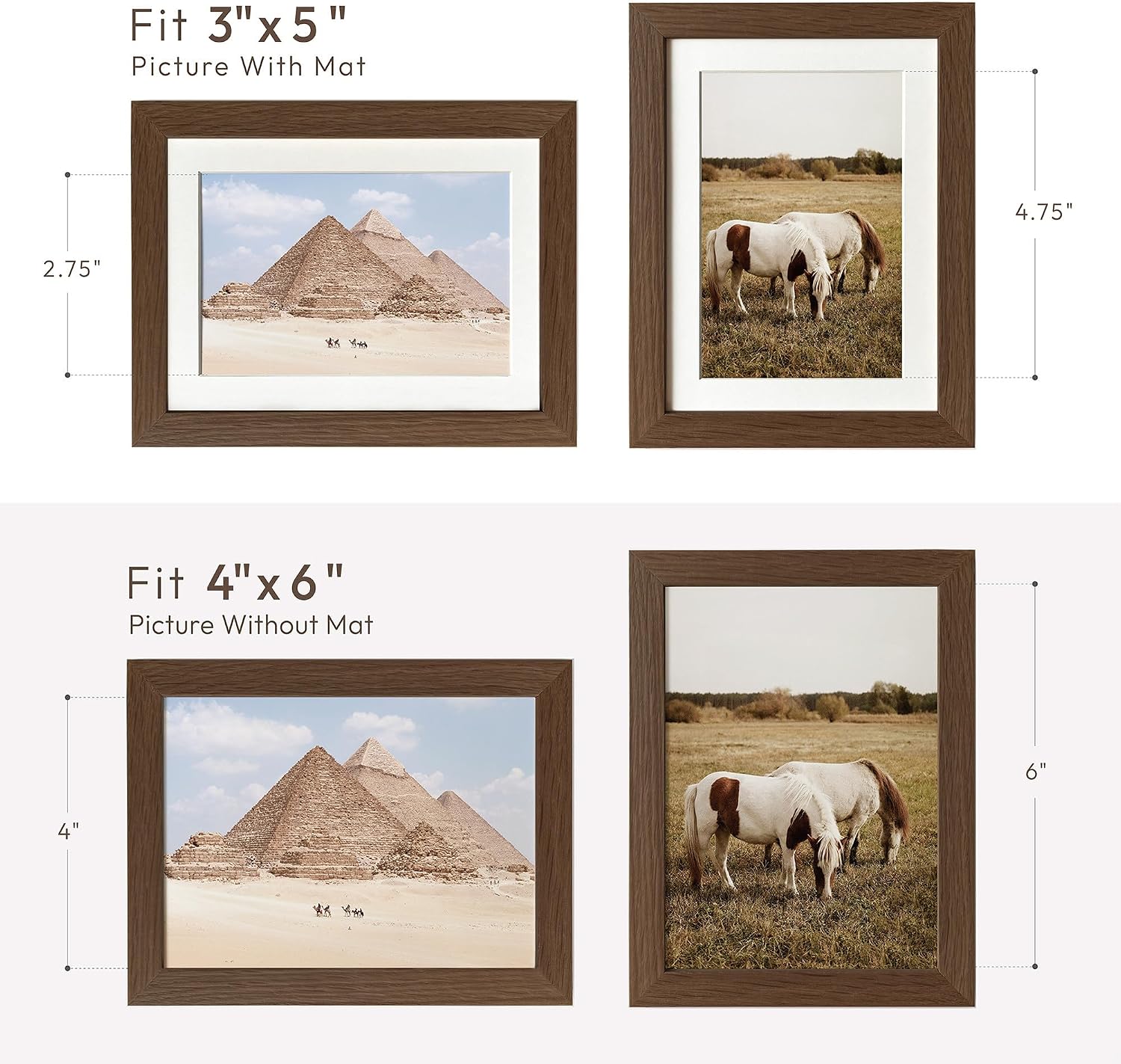 4x6 Picture Frame, Solid Oak Wood 4x6 Picture Frames with Mat to 3x5