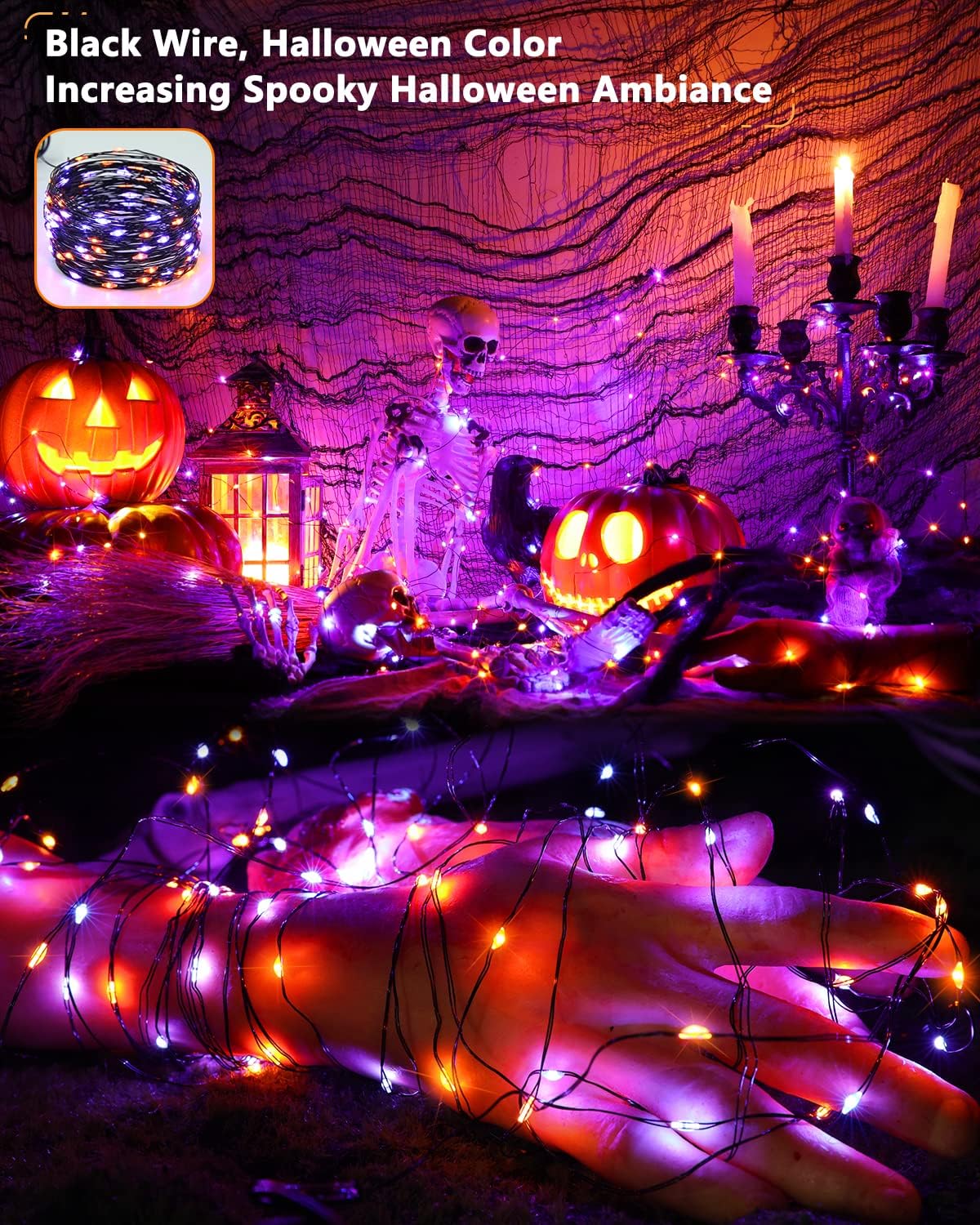 Brizled Solar Halloween Lights Outdoor, 2 Pack Total 240 LED Orange Purple