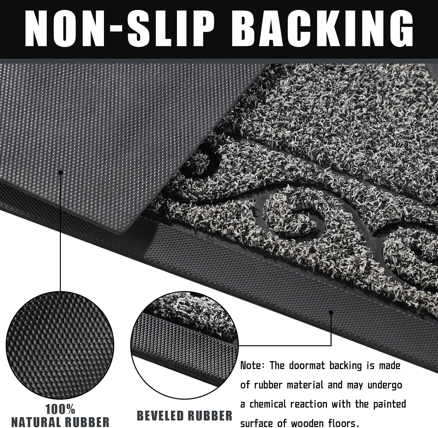 Yimobra Welcome Mats for Front Door 36x24, Heavy Duty Waterproof Outdoor Door Mat Outside Entrance, Non-Slip Low Profile Indoor Entryway Mat for Garage Patio, Black Gray