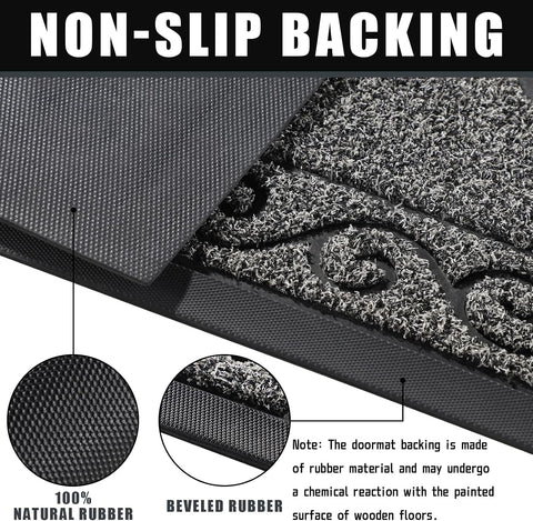 Yimobra Welcome Mats for Front Door 36x24, Heavy Duty Waterproof Outdoor Door Mat Outside Entrance, Non-Slip Low Profile Indoor Entryway Mat for Garage Patio, Black Gray