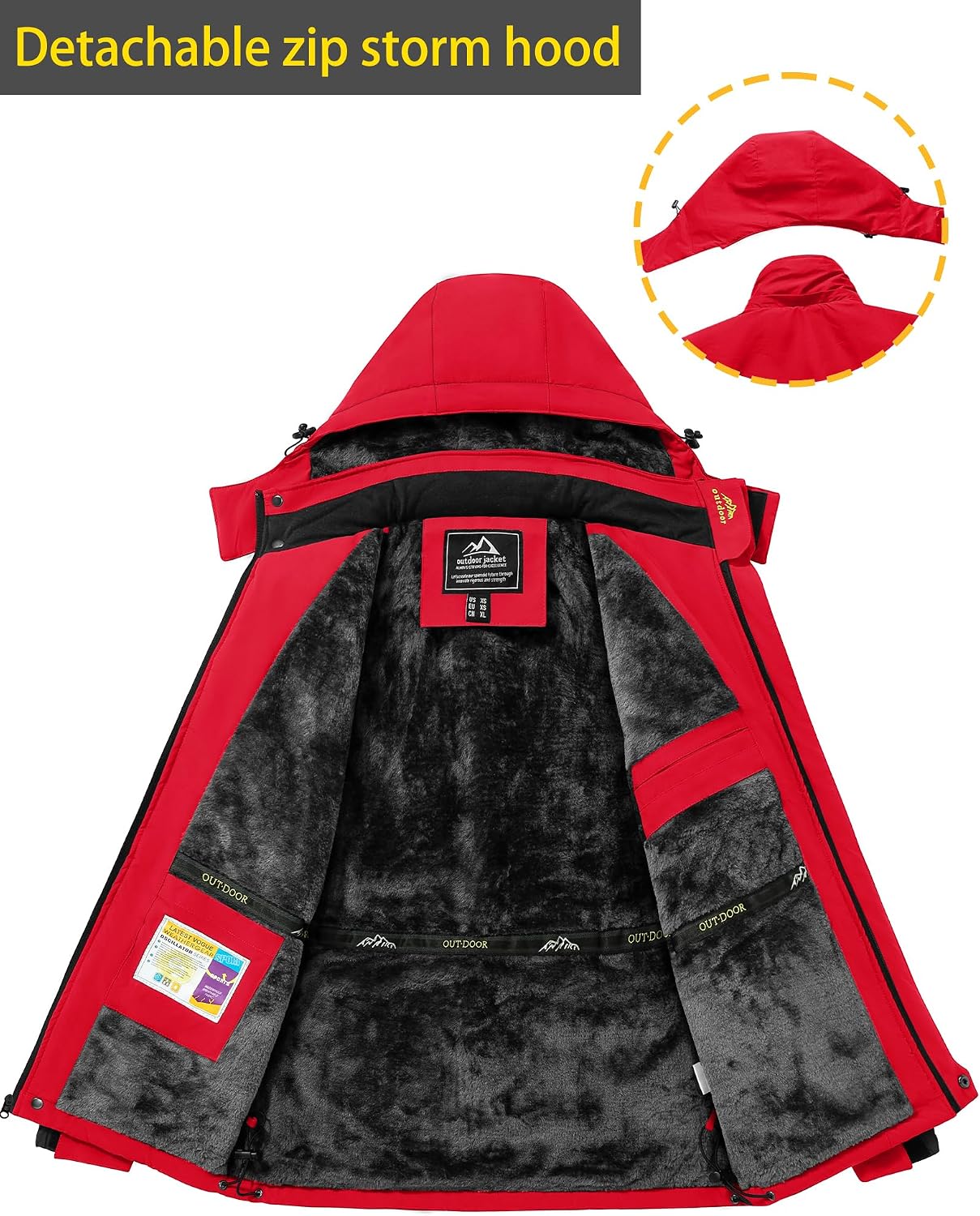 TACVASEN Men's Winter Ski Jacket Waterproof Fleece Lining Snow Hooded Coats