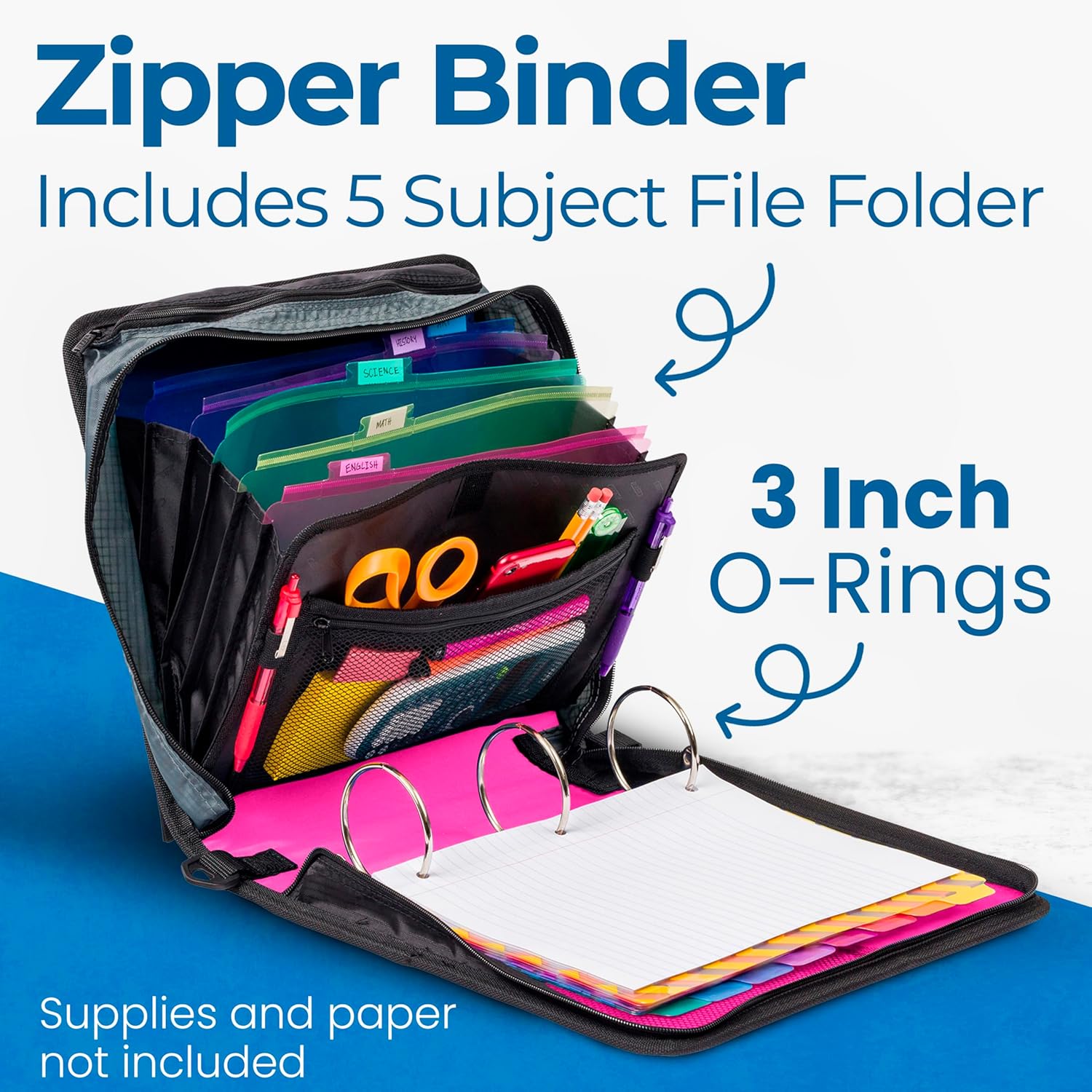 Case-it School Zipper Binder | 3-Inch O-Rings | 600-Sheet | D-146 Magenta