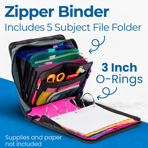 Case-it School Zipper Binder | 3-Inch O-Rings | 600-Sheet | D-146 Magenta