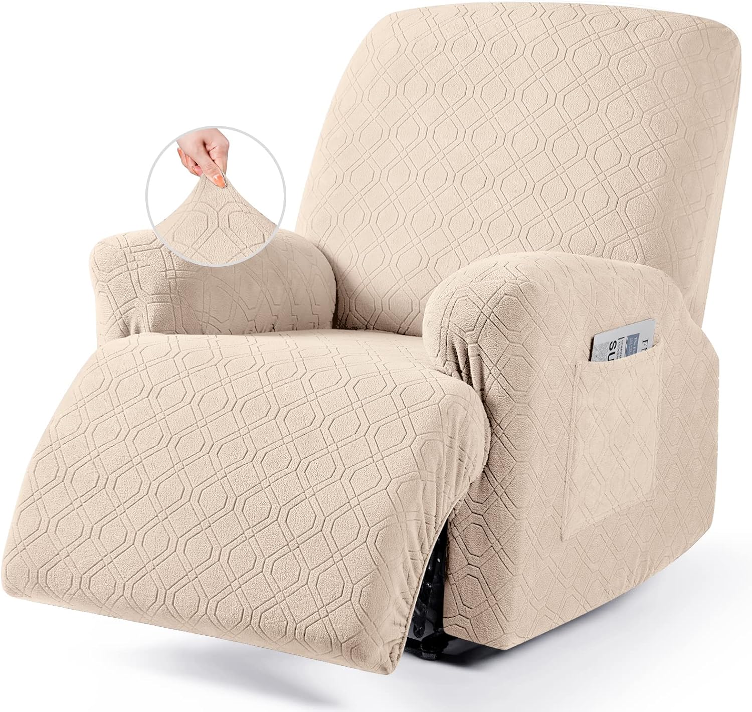 VANSOFY Oversized Stretch Recliner Chair Cover, Cream, 1 Seater
