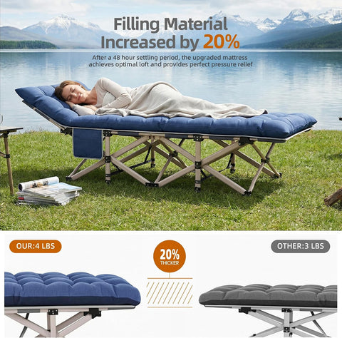 Fenbeli Folding Camping Cot with Mattress Pad for Adults, Blue