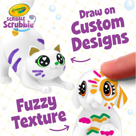 Crayola Scribble Scrubbies Glam Pack (4 Pets), Washable Pet Care Toy & Coloring Animal Craft Kit, Gift for Kids, Playset for Girls & Boys, Ages 3+
