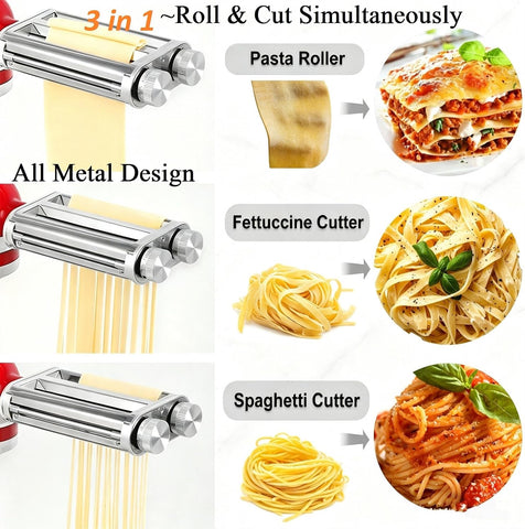 FavorKit Pasta Maker Attachment 3 in 1 Durable Metal for KitchenAid Mixers