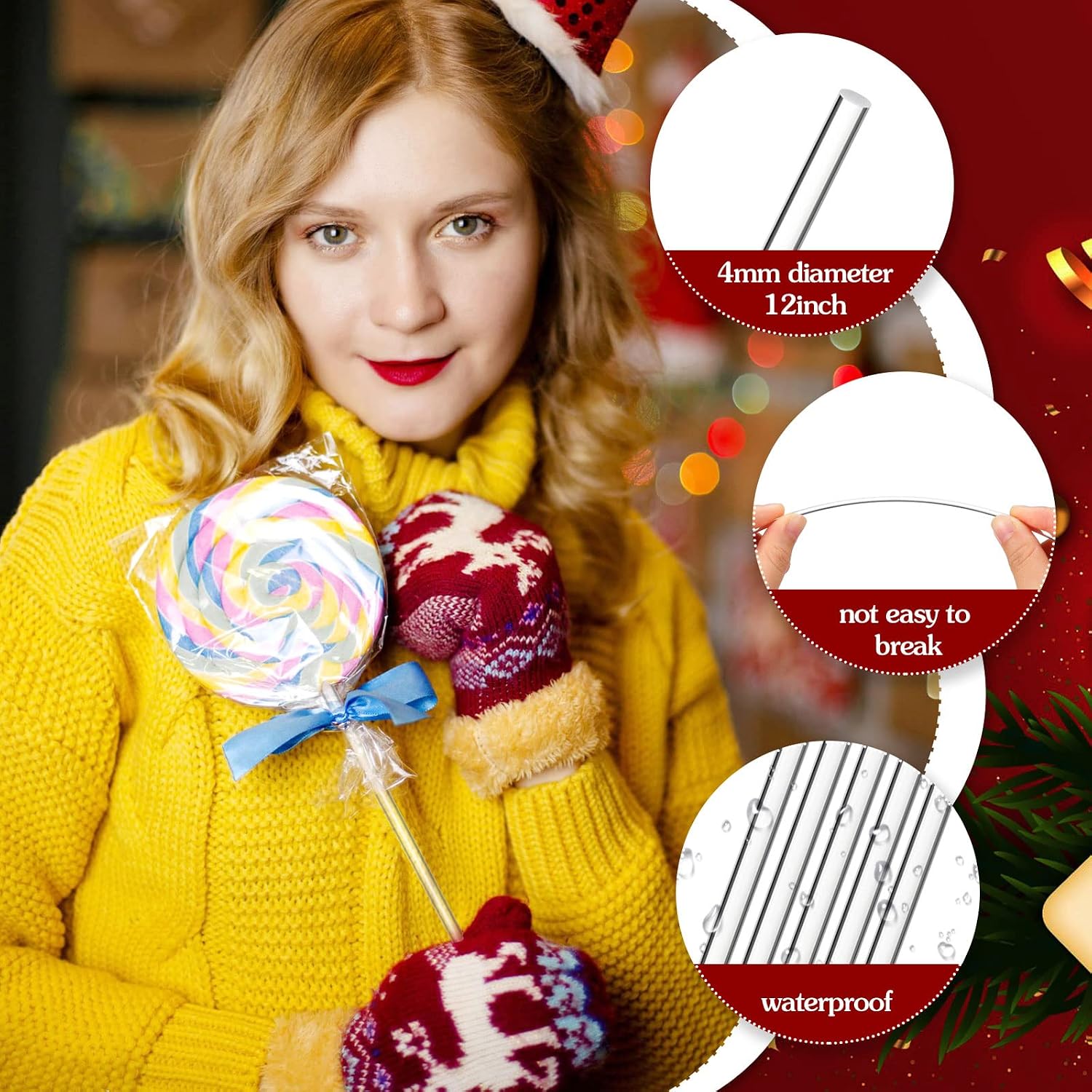 Zopeal 200 Pcs Acrylic Lollipop Stick Cake Pop Rod, 10 x 0.16 Inches, Clear