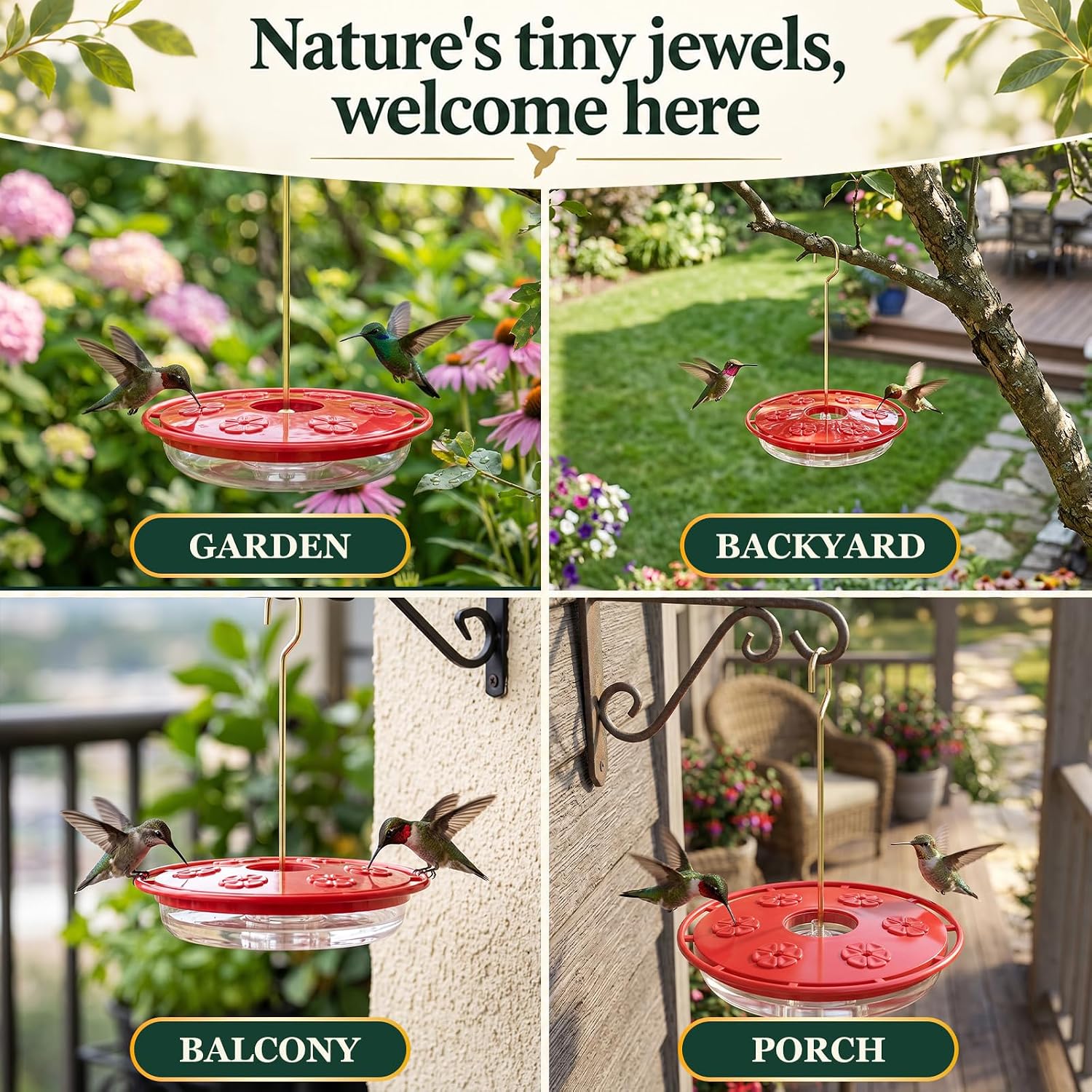 FEED GARDEN Hummingbird Feeders for Outdoors,16oz Leak-Proof Dish-Style Nectar Feeder Built-in Ant Moat, 5 Feeding Ports, Wide Mouth Easy Clean, BPA-Free Plastic Gifts for Women Mom