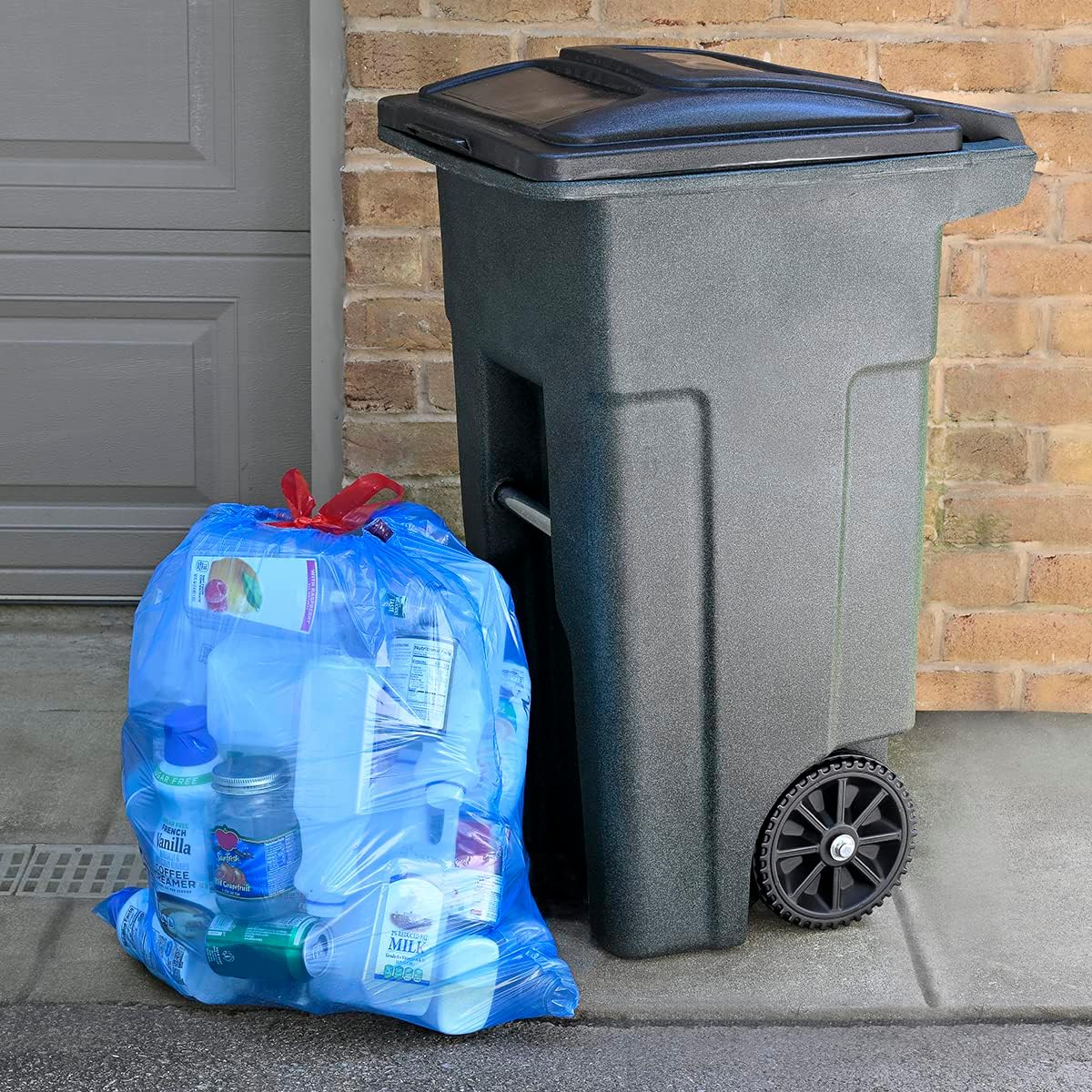 Amazon Basics Blue Recycling Drawstring Trash Bags, Tall Kitchen, Unscented, 13 Gallon, 60 Count (Pack of 6)