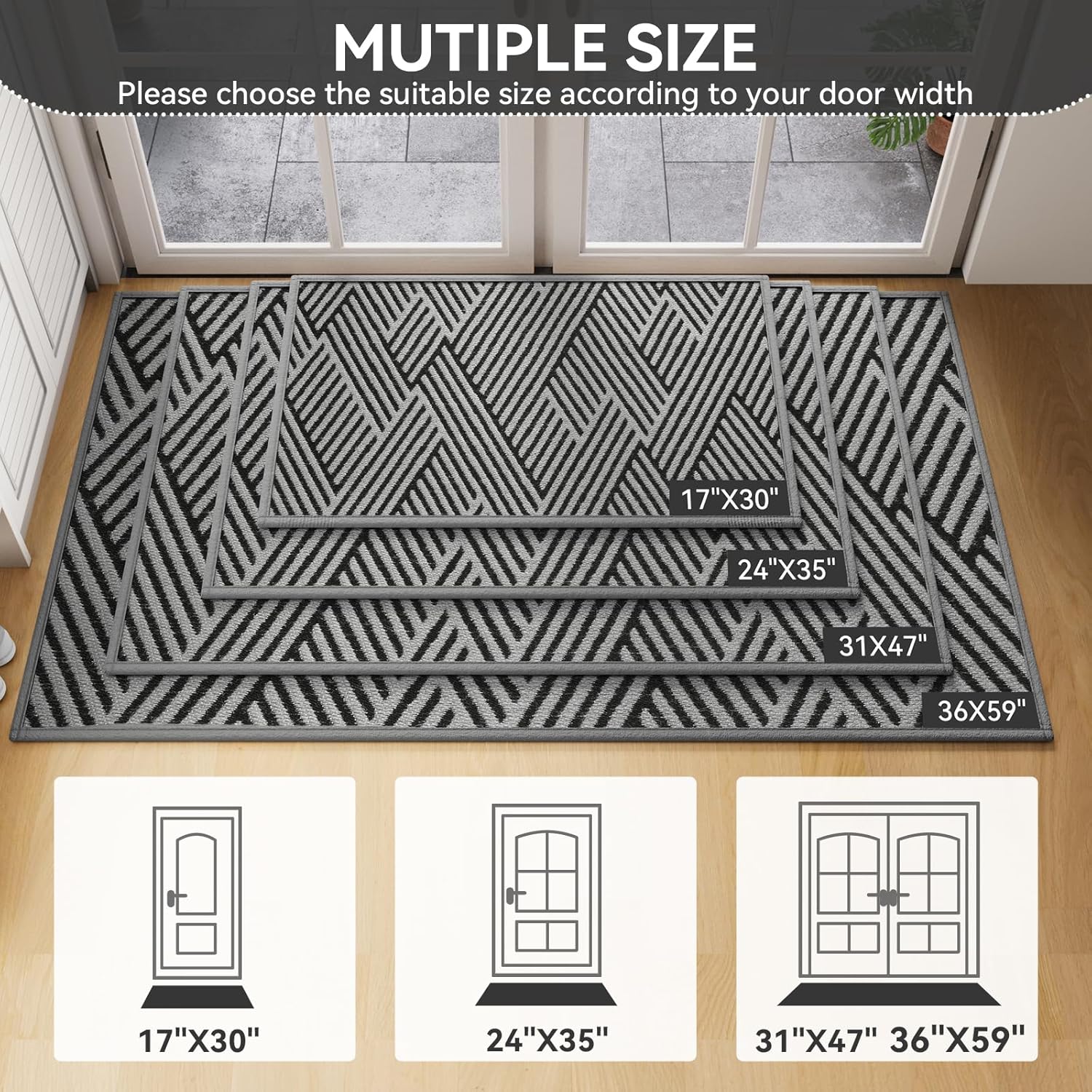 Door Mat Outside Entrance Non-Slip Dirt Resistant Grey 24"x35"