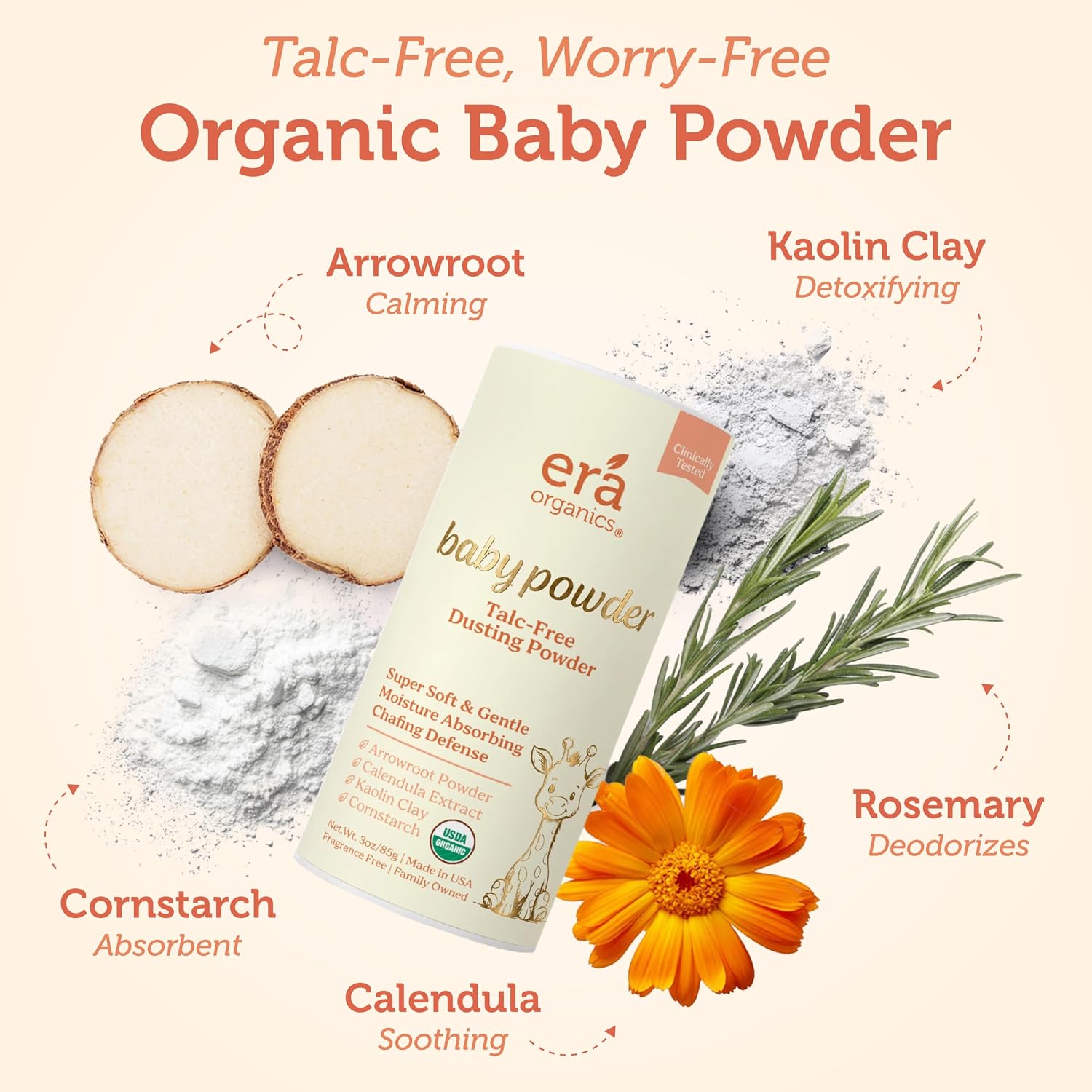 Talc-Free Organic Baby Powder - Non-Toxic Dusting Powder for Baby & Body