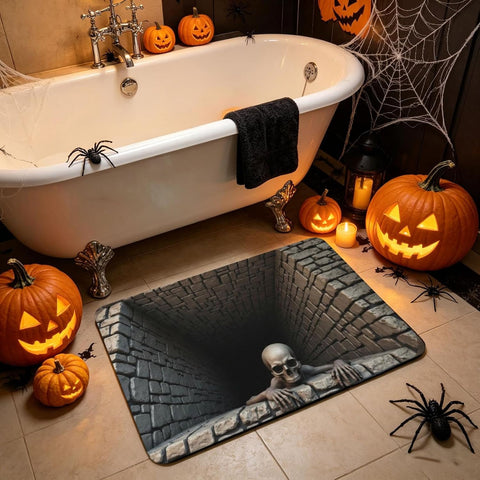 3D Halloween Rugs, Spooky Optical Illusion Skeleton Rug，35.43x23.62 in