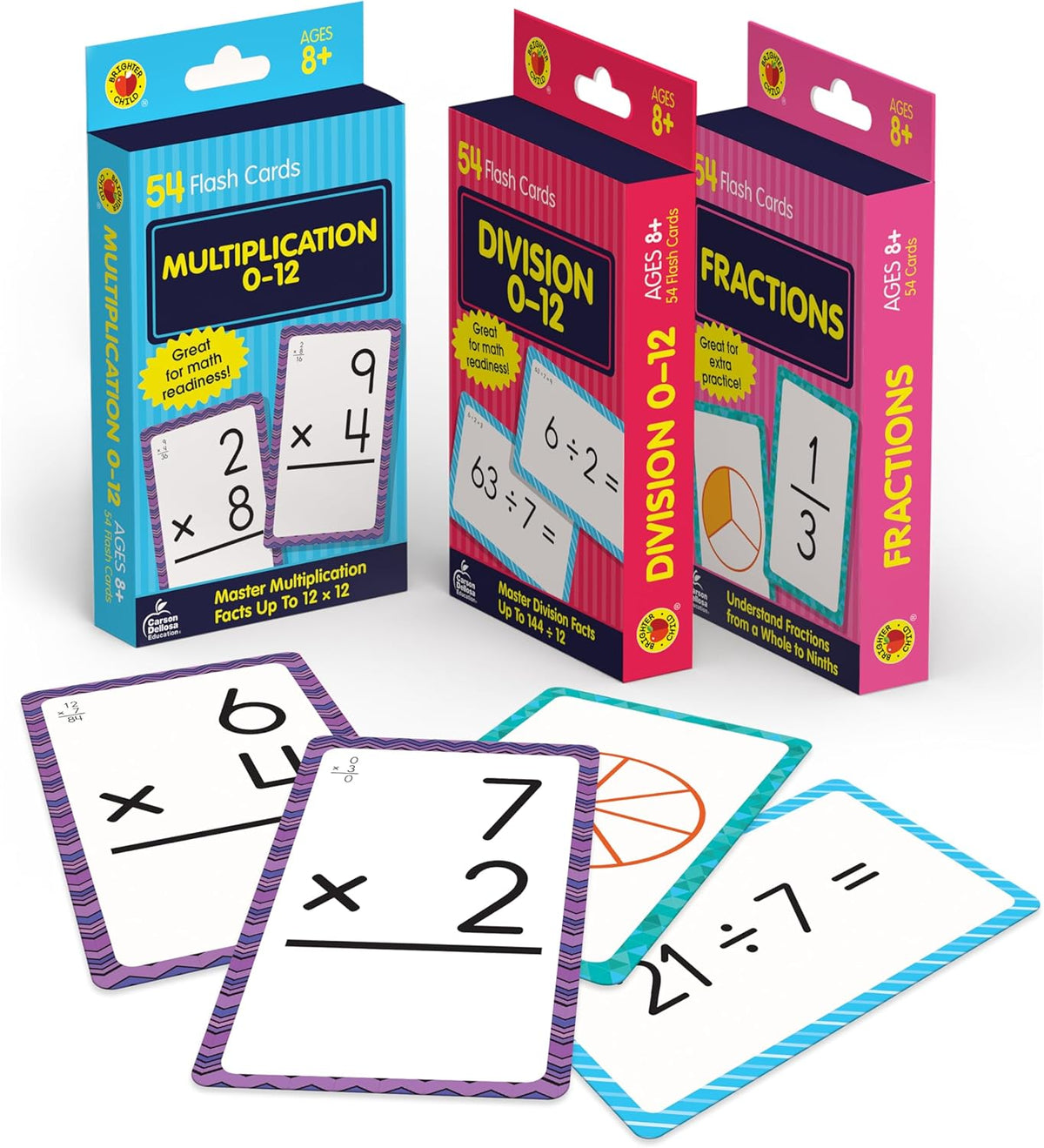 Carson Dellosa 3-Pack Math Flash Cards, Ages 8-12, Multiplication
