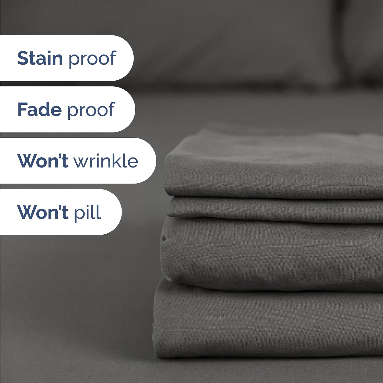 Cal King Size 4 Piece Sheet Set - Breathable & Cooling Sheets - Charcoal