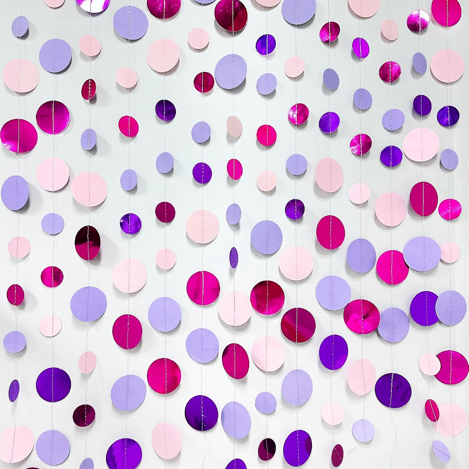 Pink and Purple Party Decorations Circle Dots Garland Hot Pink Lavender Hanging Polka Dot Streamer for Birthday Bridal Shower Wedding Bachelorette Anniversary Party Supplies