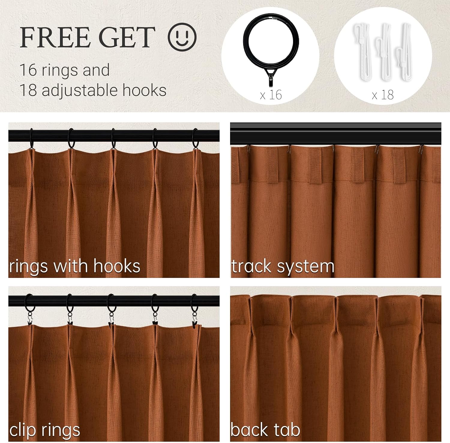 Topfinel Terracotta Pinch Pleated Sheer Curtains Panels for Bedroom,Fall Textured Linen Blended Light Filtering Window Curtains 84 inch for Living Room,Pinch Pleat Drapes with Hooks 2 Panels 40"x84"