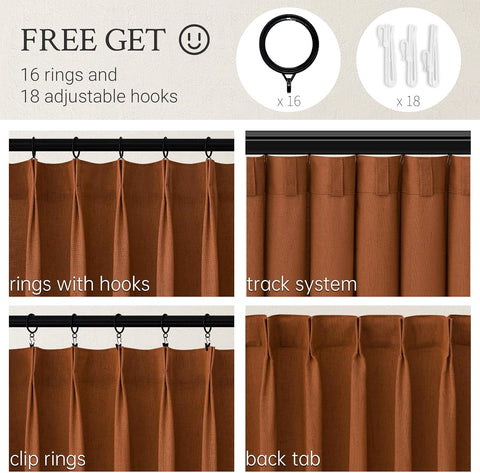 Topfinel Terracotta Pinch Pleated Sheer Curtains Panels for Bedroom,Fall Textured Linen Blended Light Filtering Window Curtains 84 inch for Living Room,Pinch Pleat Drapes with Hooks 2 Panels 40"x84"