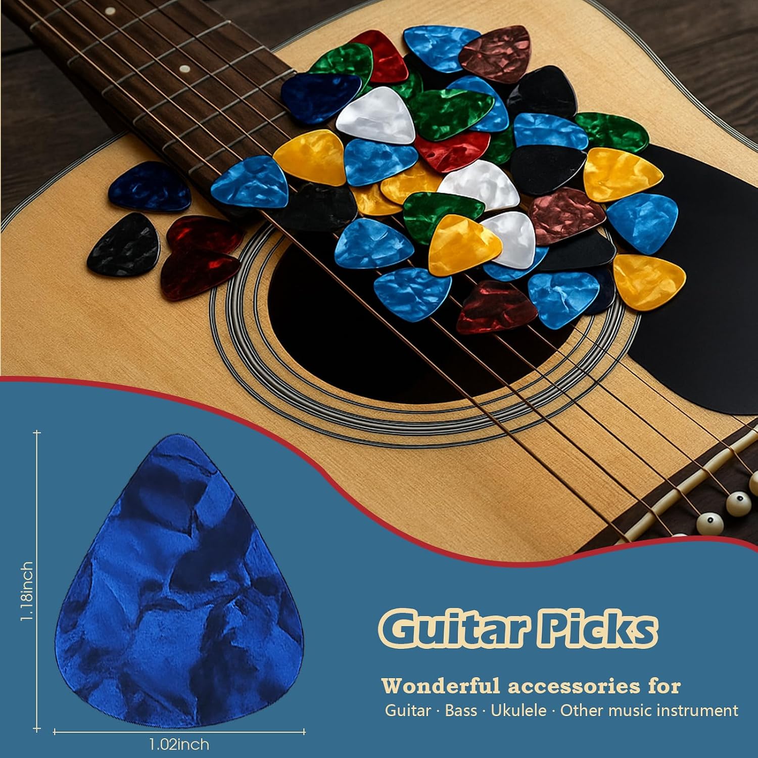 60Pack Guitar Picks With Organizer Box: Variety Colorful Guitar Pick - Thin, Medium & Heavy 3 Different Thickness for Acoustic Guitar, Metallica Guitar, Electric Guitar, Ukulele Bass