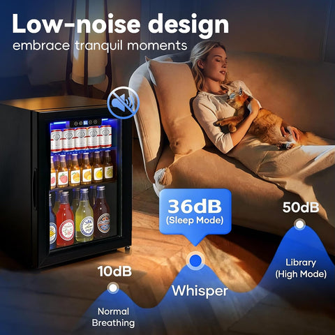 Beverage Refrigerator, 48 Can Wine Cooler with Glass Door, 1.7 Cu.Ft Mini Fridge with Digital Display, LED Light - Mini Bar for Soda, Wine, Beer, under counter Refrigerator