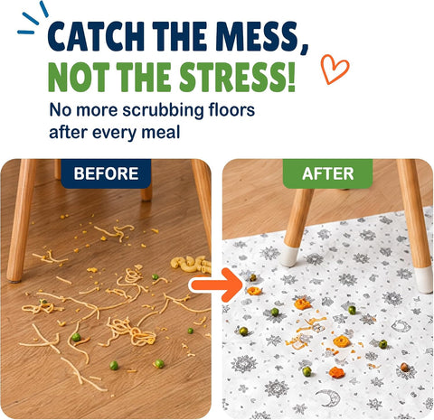60 Pack Disposable Splat Mats by Eli with Love - Extra Large 49"x49" 100% Waterproof Baby Splat Mat for Under High Chair - Plastic Mat Liner for Floor - Protect from Spills (Moon & Stars, 60 Pack)