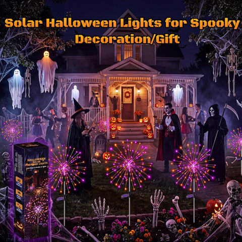 btfarm 2 Pack Solar Halloween Lights Outdoor, Orange Purple Firework Light