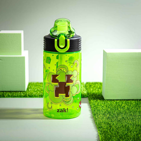 Zak Designs Minecraft Creeper Sage 16oz Leak-Proof Straw Kids Water Bottle