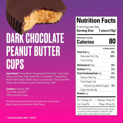 SkinnyDipped Dark Chocolate Peanut Butter Cups, 3.17oz Bags | 4 Pack