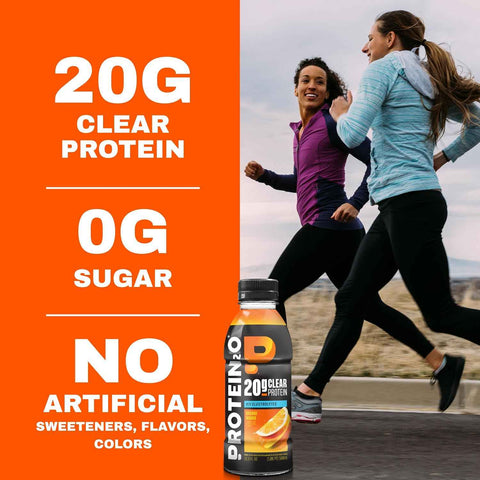 Protein2o Hydration Drink - 2-in-1 Liquid Clear Whey Protein Isolate and Electrolyte Drink - 20g Protein, Vitamins B5, B6 - Post-Workout Recovery - 16.9 Fl Oz - 12 Count Orange Mango