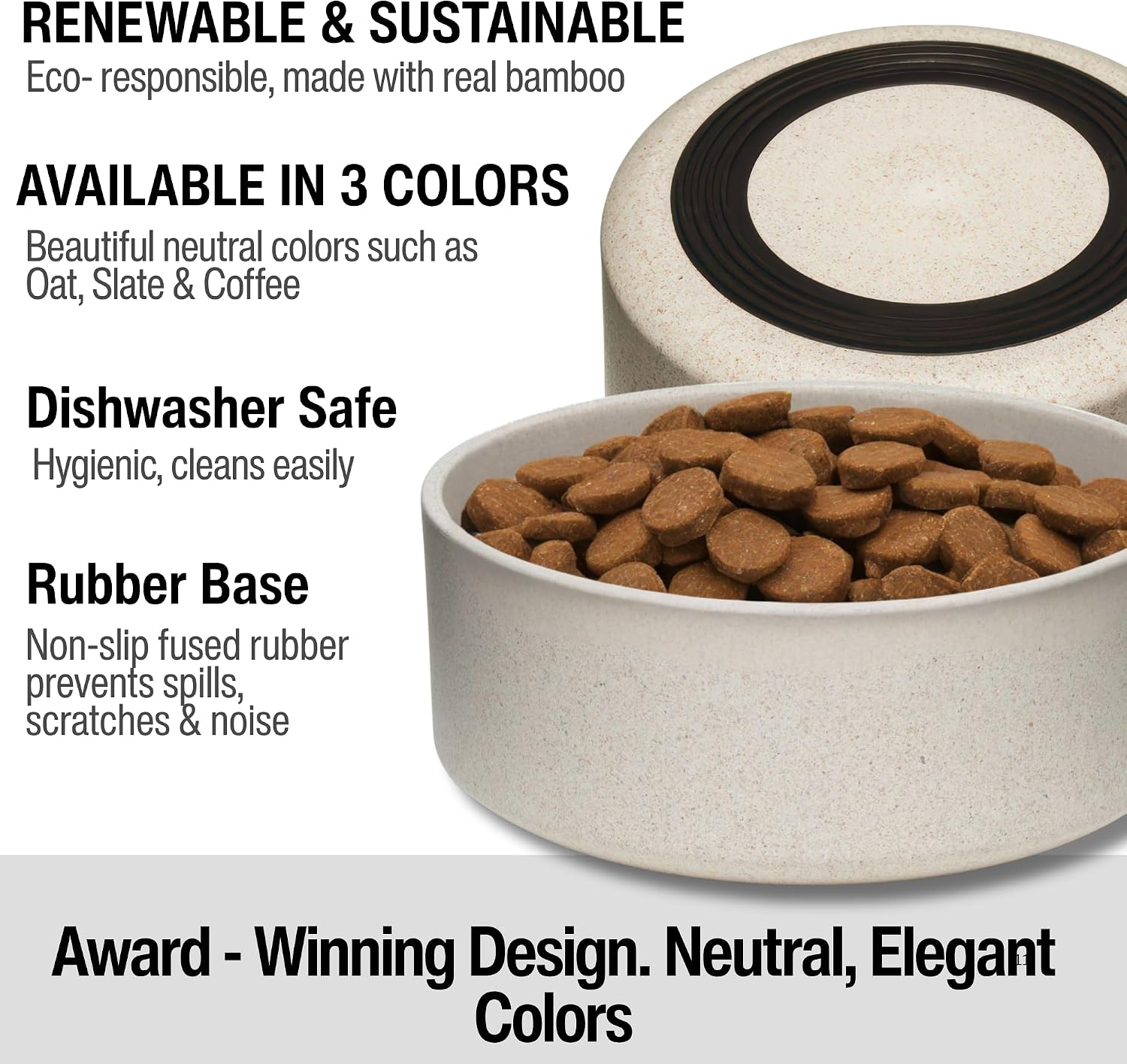Loving Pets - Dolce Bamboo - Eco-Friendly Pet Bowls & Dishes for Dog, Cats, Puppy Food and Water Dish -Sustainable and Dishwasher Safe, Made with Real Bamboo (Medium, Oat-Beige)