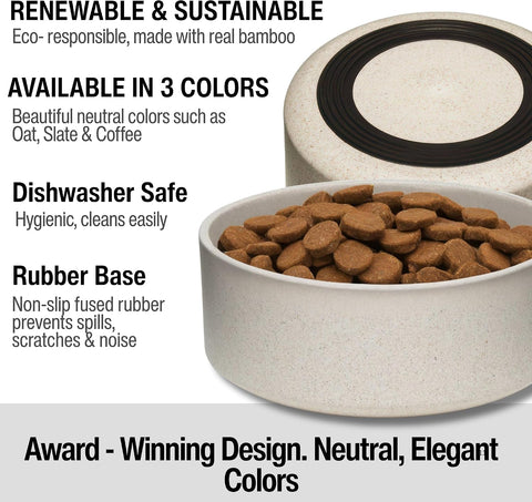 Loving Pets - Dolce Bamboo - Eco-Friendly Pet Bowls & Dishes for Dog, Cats, Puppy Food and Water Dish -Sustainable and Dishwasher Safe, Made with Real Bamboo (Medium, Oat-Beige)