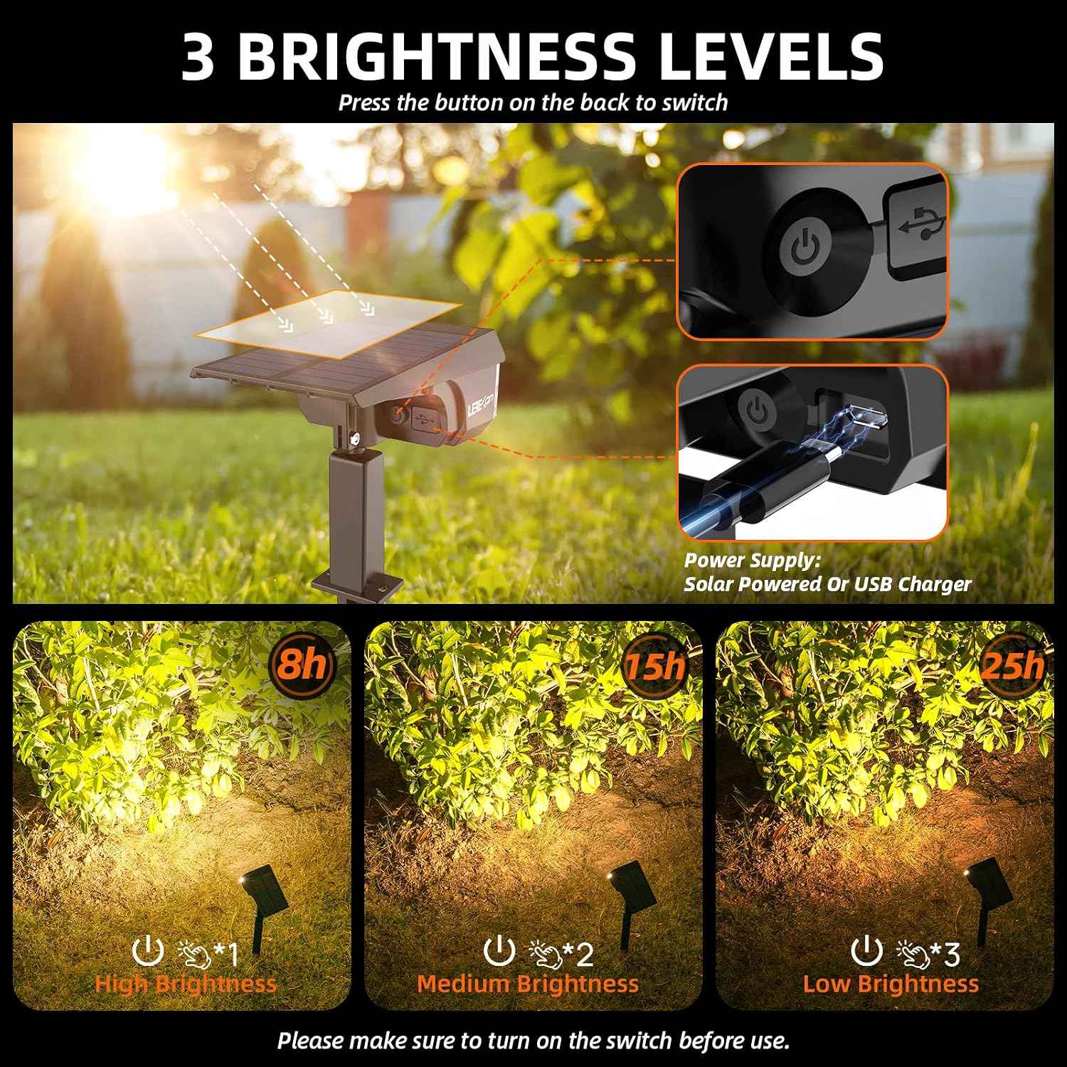 LEREKAM 3 Brightness Modes Solar Outdoor Lights, 360 Degree Adjustable Lighting Angle with 40 LED's, Spotlights Outdoor Waterproof Auto On or Off Solar Garden Lights 8 Pack