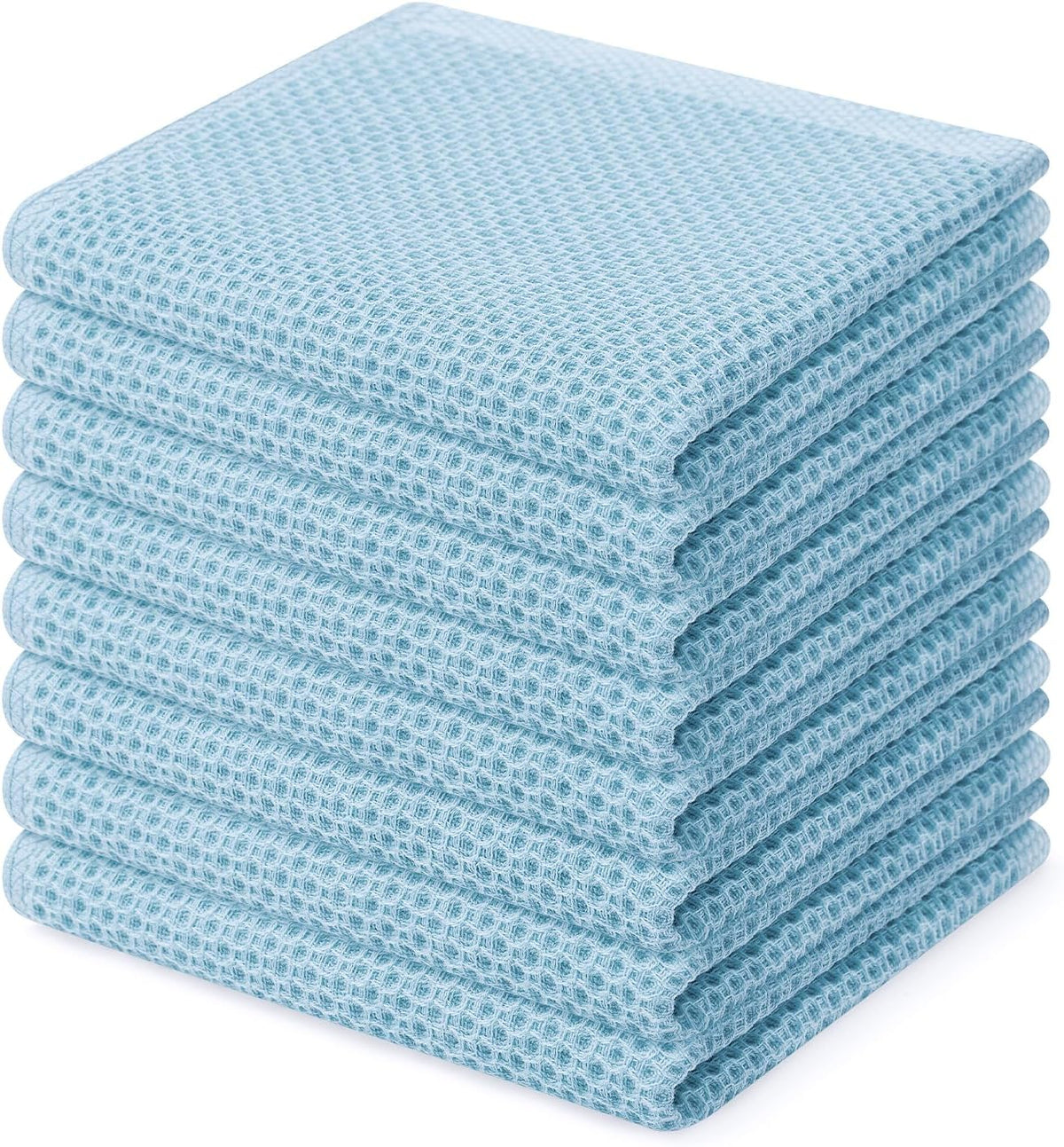 Homaxy 100% Cotton Waffle Weave Kitchen Dish Cloths 8-Pack, Sky Blue