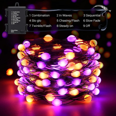 Lomotech Orange Purple Halloween Lights, 2 Pack 16.4ft 50 LED Fairy Lights