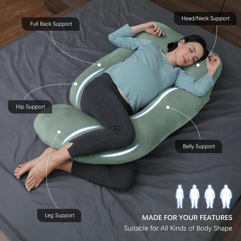 MOON PARK Pregnancy Pillows for Sleeping - U Shaped Full Body Maternity Pillow with Removable Cover - Support for Back, Legs, Belly, Hips - 57 Inch Pregnancy Pillow for Women - Green