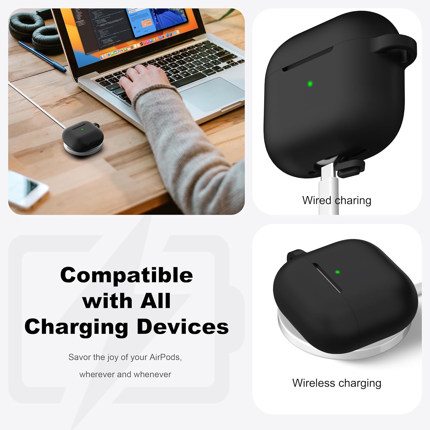 R-fun for AirPods 4 Case Silicone Cover, Black