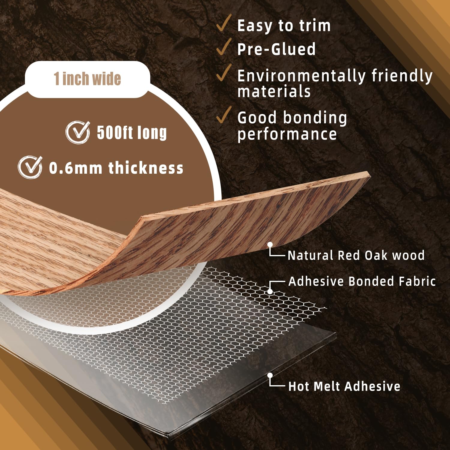 GSCIT Club Red Oak Edge Banding, 1 inch x 500ft roll of Veneer Edge Banding Preglued Flexible, Wood Tape Banding for Cabinet Repair Plywood