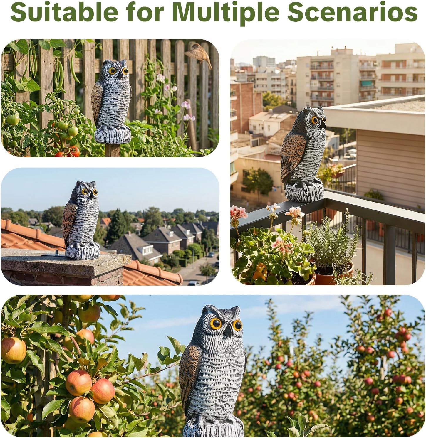 OFFO Realistic Owl Statue, Hand-Painted Garden Owl Decor, 10 Inch