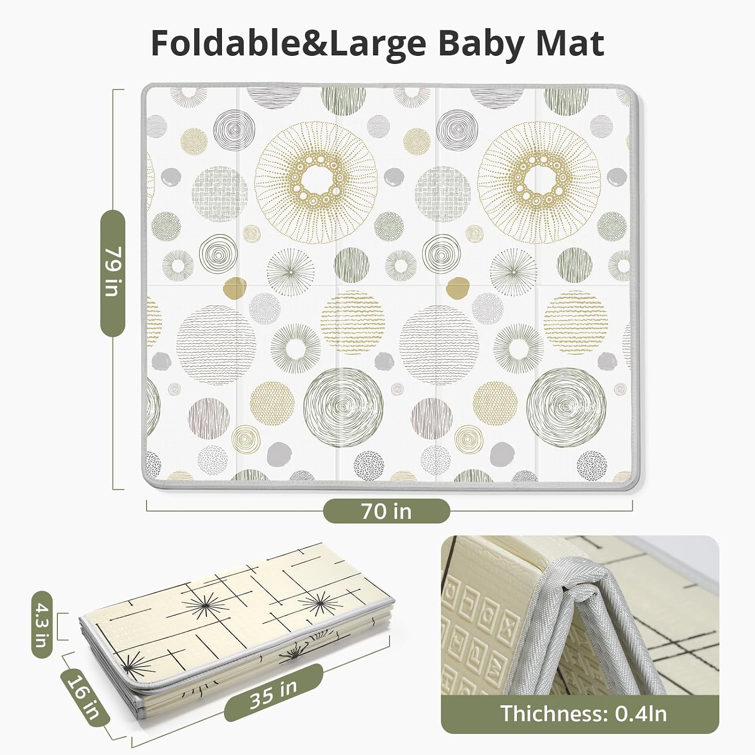 Extra Large Baby Play Mat 79x70, PIGLOG Foldable Baby Play Mat,0.4" Playmat
