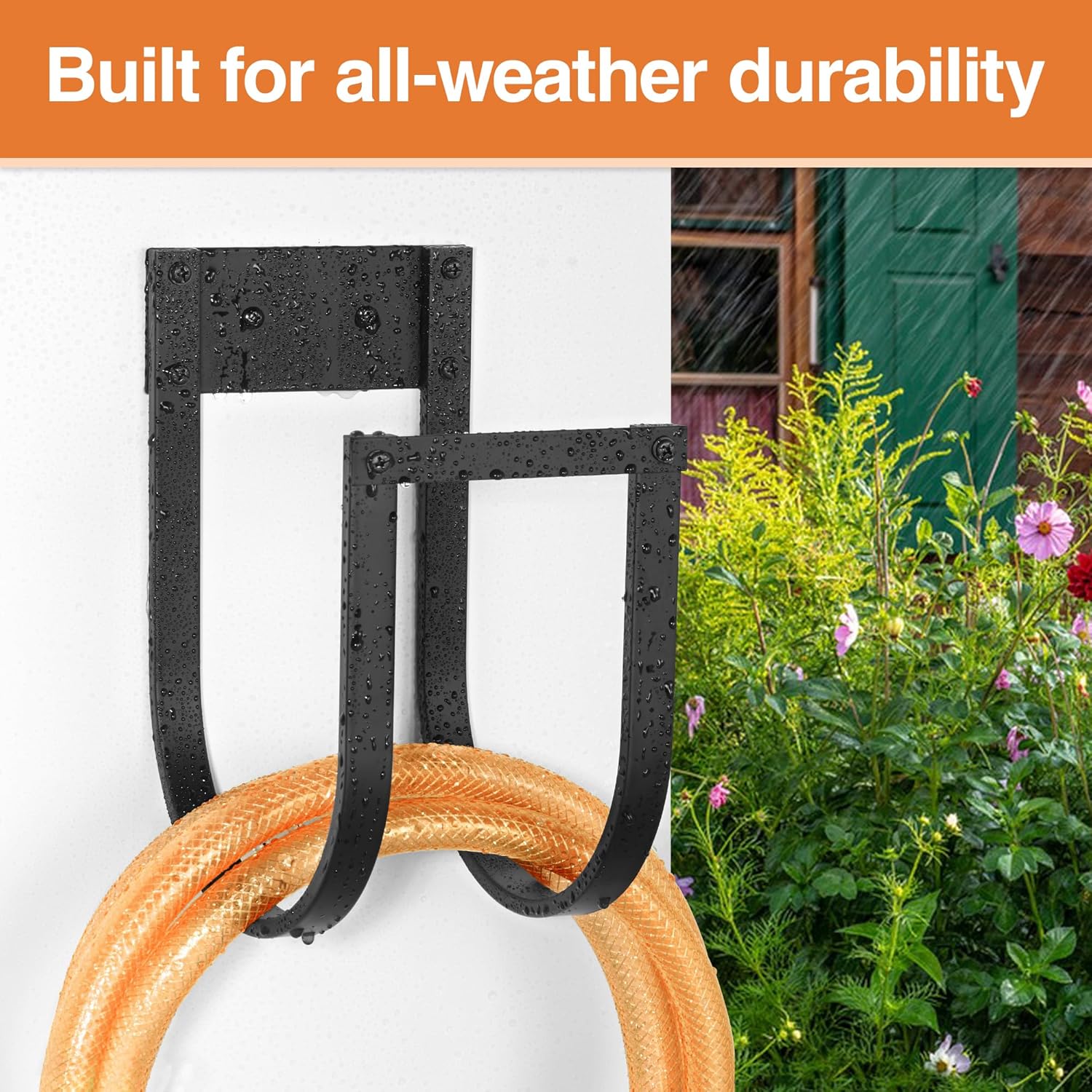 Garden Hose Holder Wall Mount - Metal Water Hose Hanger for Outside, Durable Hook for Garden, Garage, or Yard Storage (2 Pack)