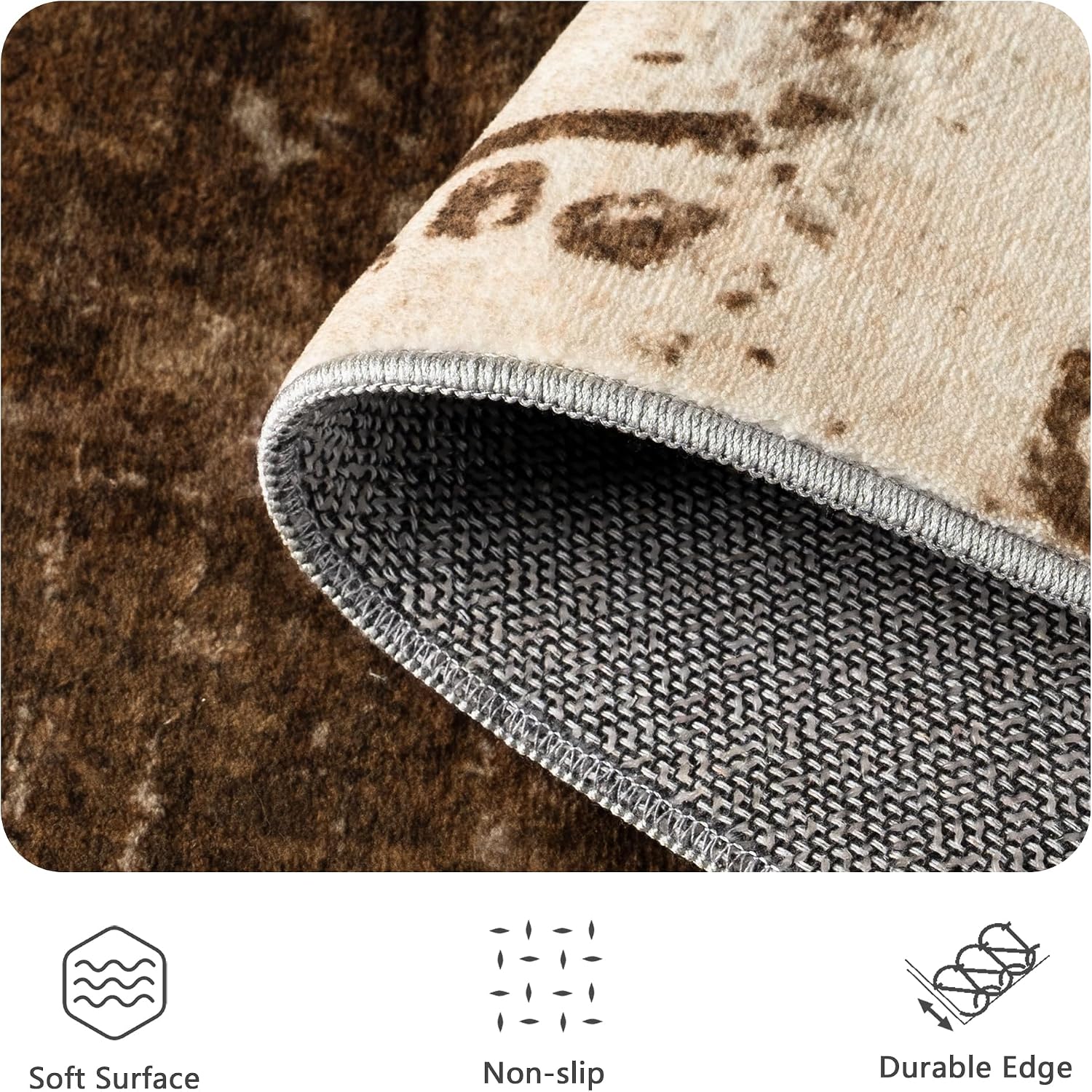 6x9 Area Rugs - Modern Abstract Washable Rug, Ultra Soft Non Slip Low Pile Large Rugs for Living Room, Floor Carpet for Bedroom Dining Room Office Laundry Nursery Home(A-Brown)